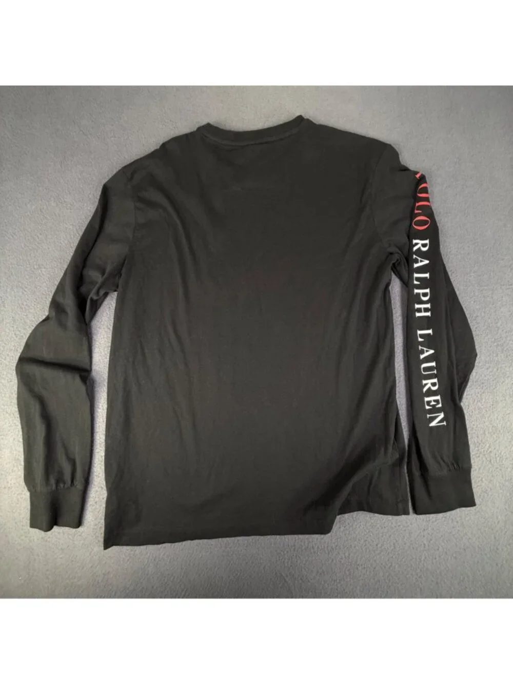 Polo Ralph Lauren Long Sleeve T-Shirt Black Big Pony Sleeve Print Mens Med EUC